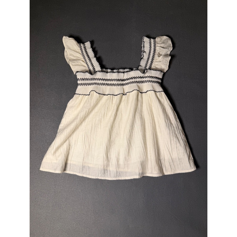 DAZY Cream Smocked Babydoll Top S Ruffle Boho Coquette Cottagecore Festival
